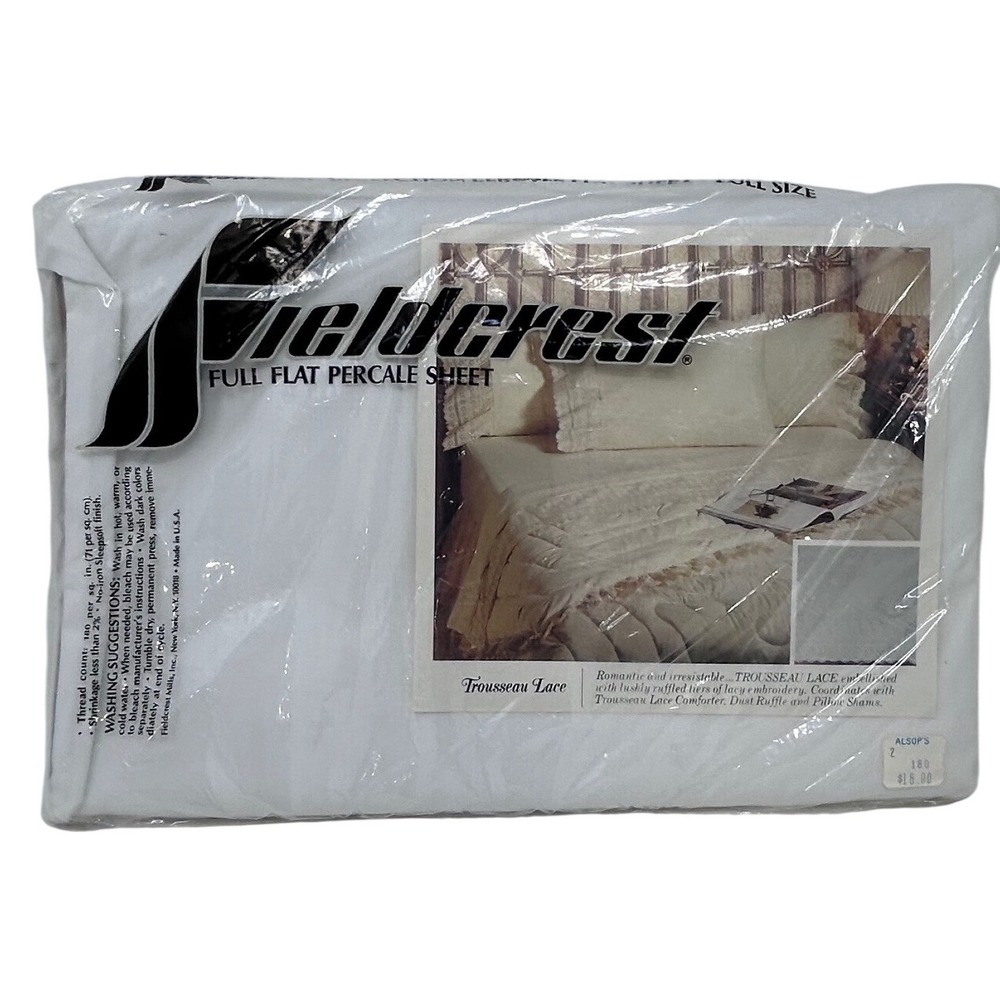 Fieldcrest Trousseau Lace Full Flat Percale Sheet White Vintage Eyelet Trim NEW